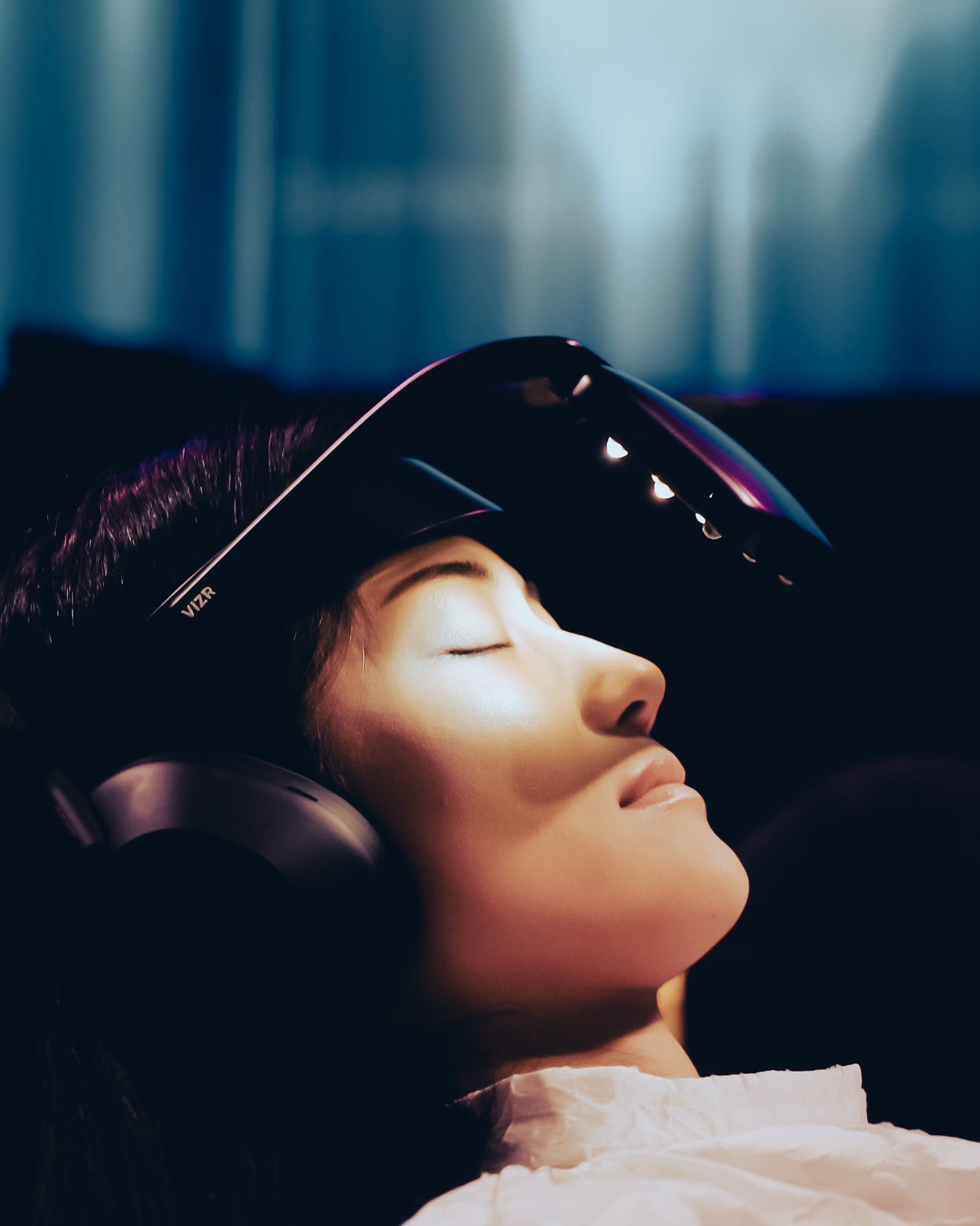 Video still with headset being used in an open room setting